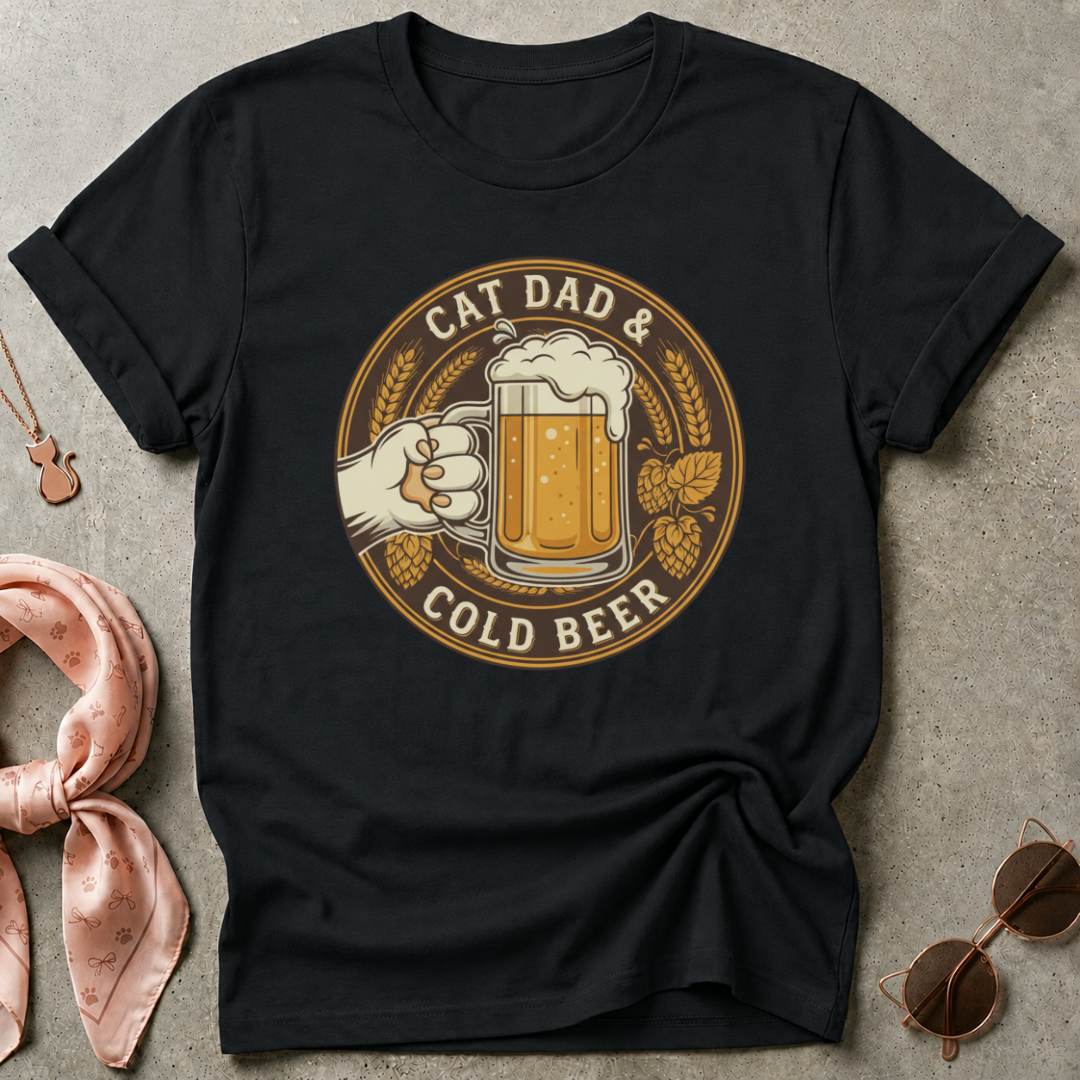 Cat Dad and Cold Beer Graphic Tee