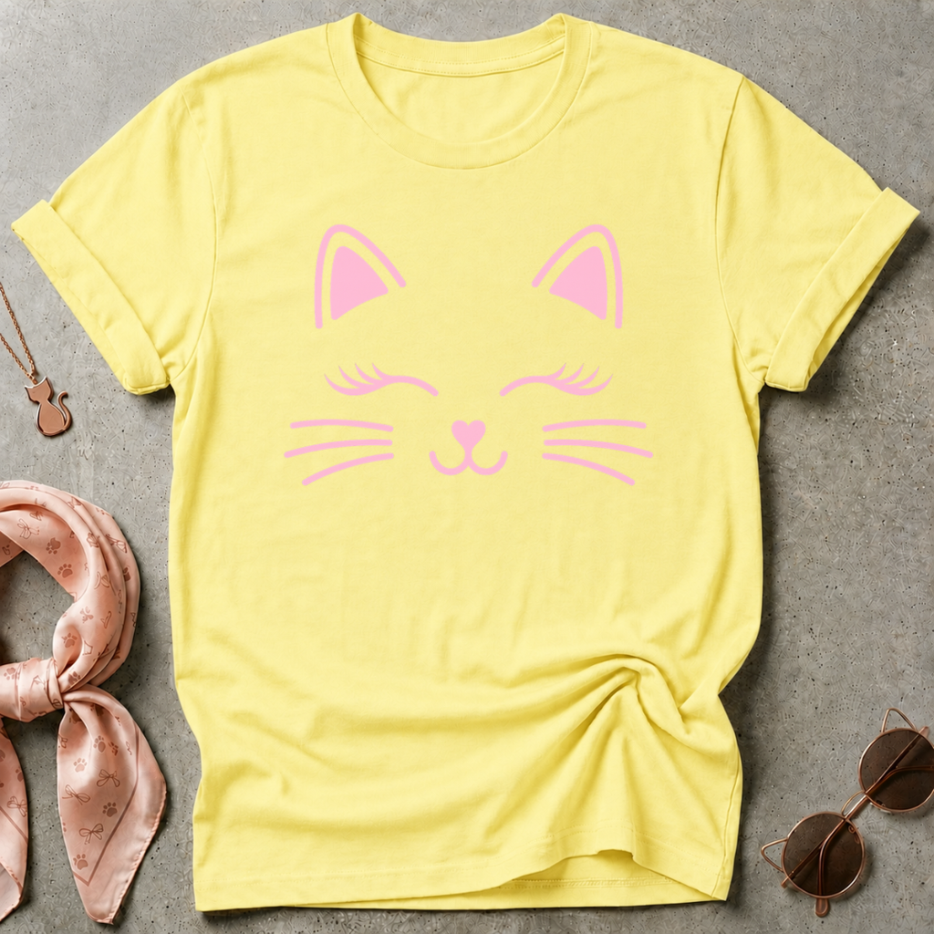 Pink Cat Face Graphic Tee