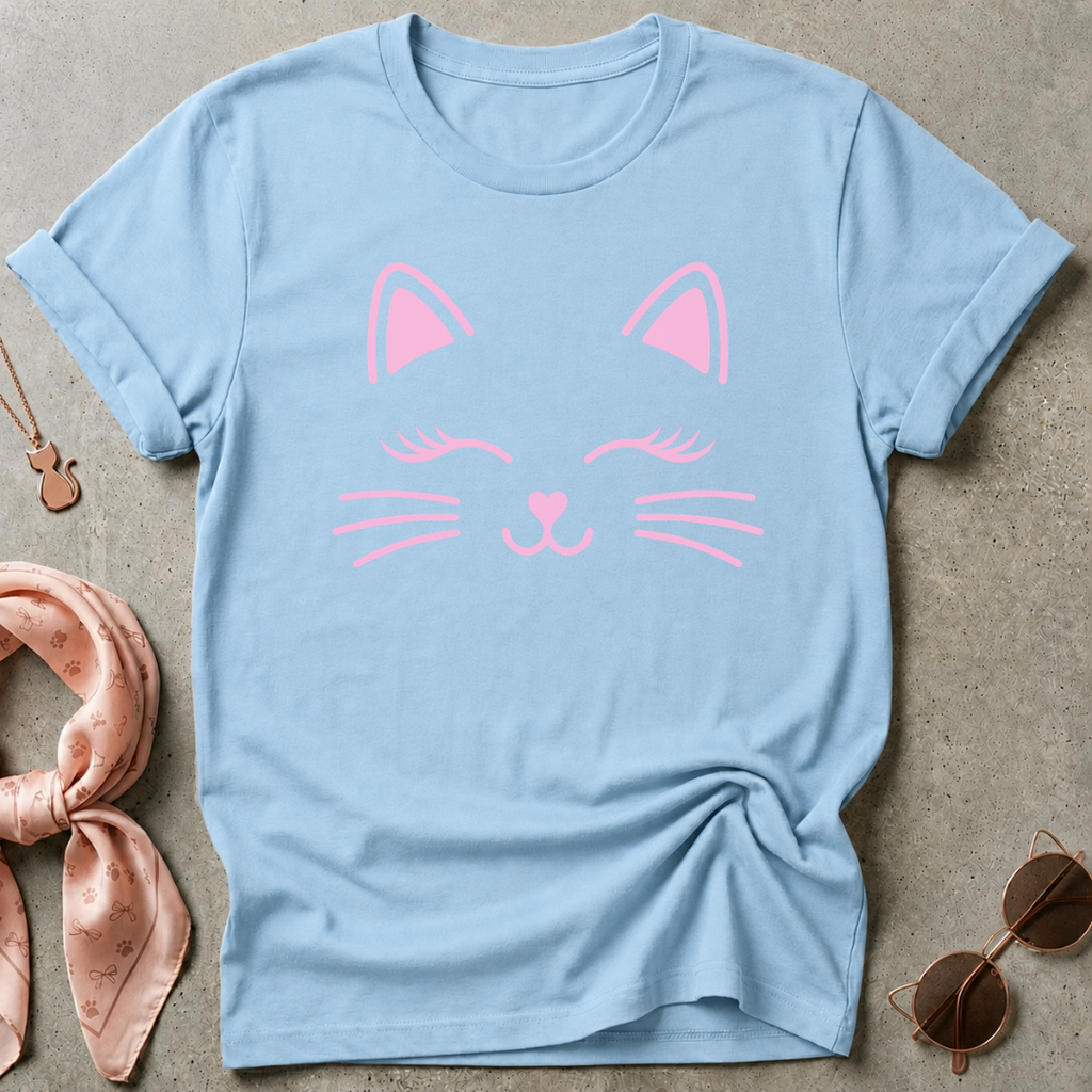Pink Cat Face Graphic Tee