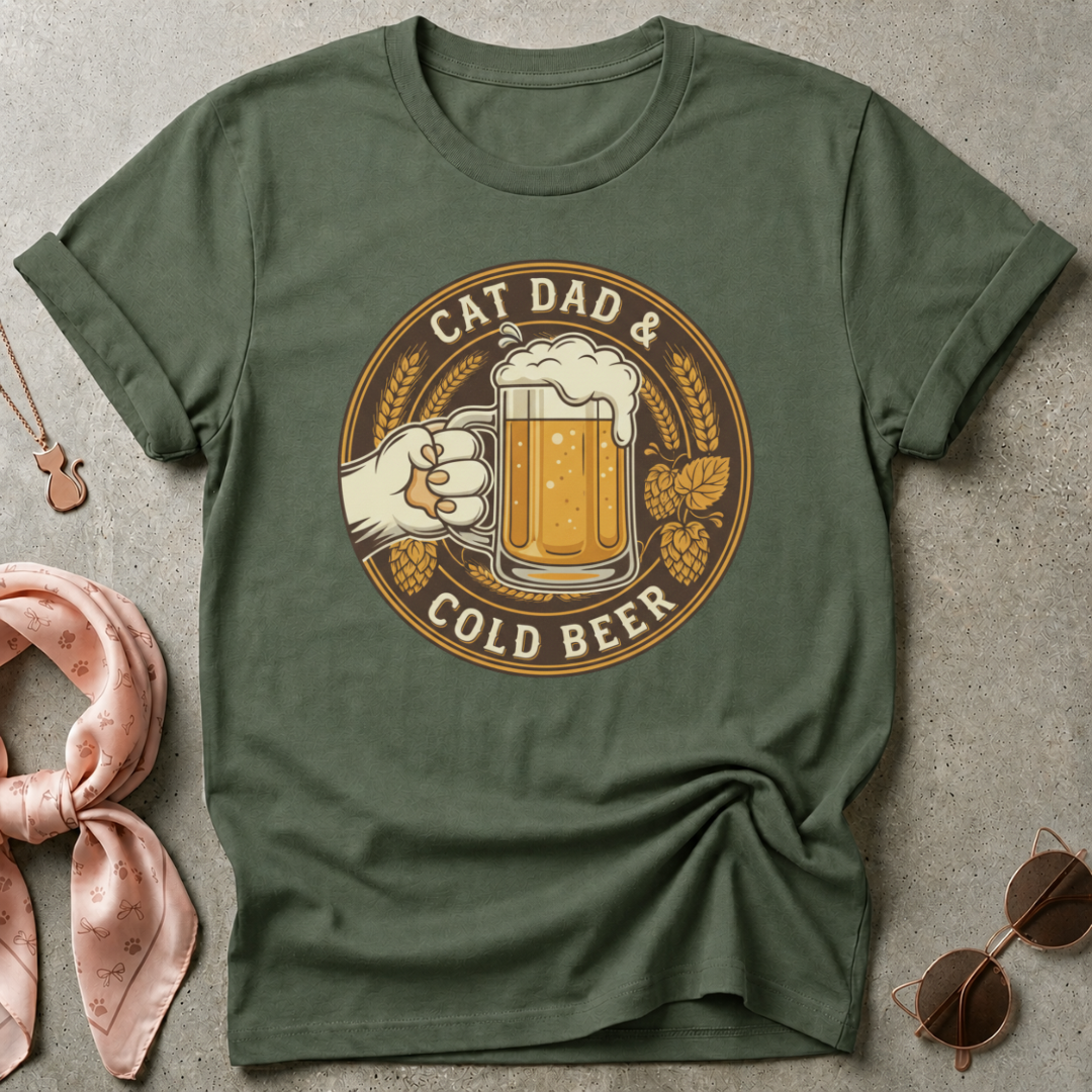 Cat Dad and Cold Beer Graphic Tee