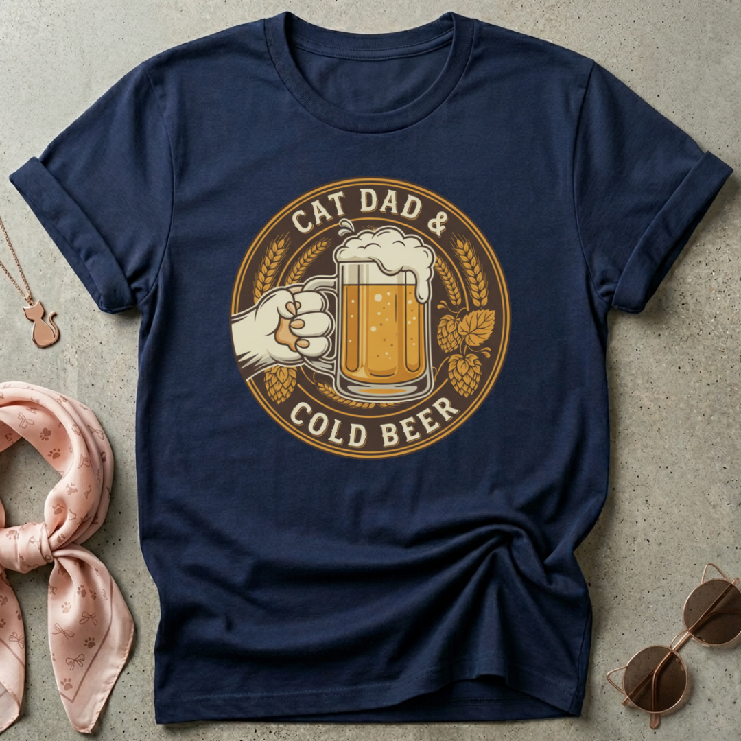 Cat Dad and Cold Beer Graphic Tee