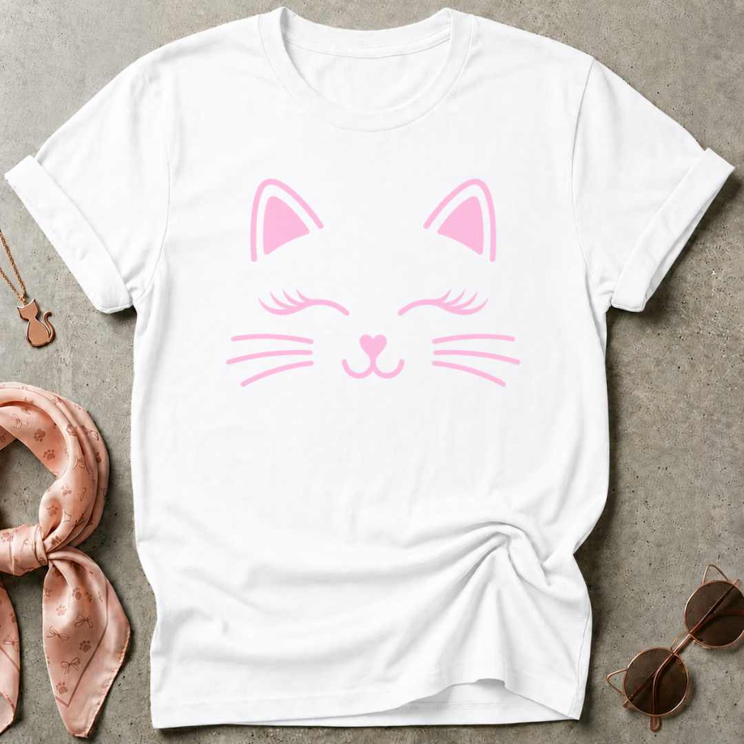 Pink Cat Face Graphic Tee