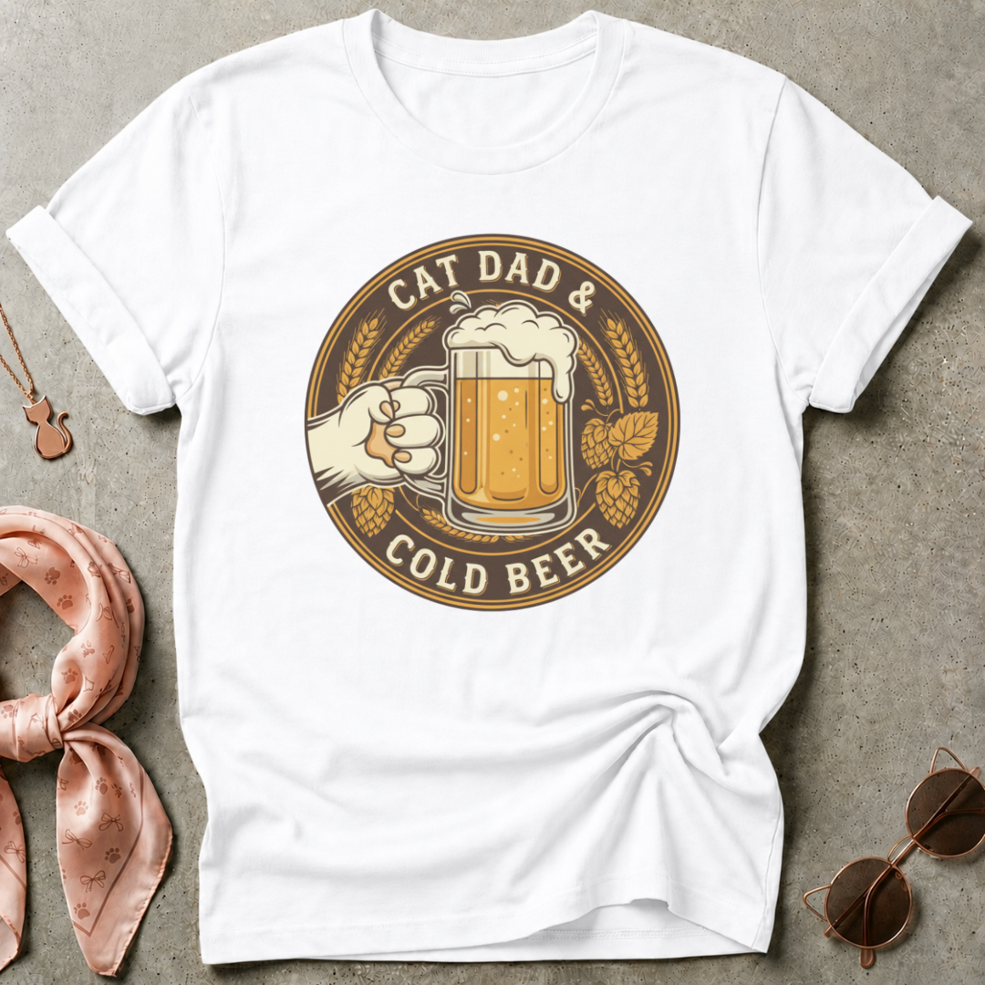 Cat Dad and Cold Beer Graphic Tee